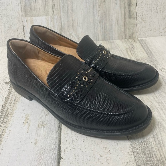 Brioso Frisco Lizard Embossed Leather Loafers Black size 8 Comfort Studded - Picture 6 of 7